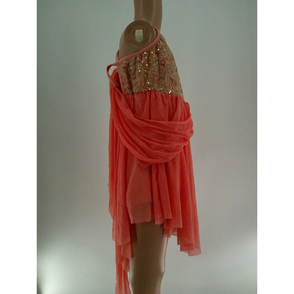 Pre-Owned Dance Costume Art Stone 26051 XL Child Peach Dress Ballet Sequin 1